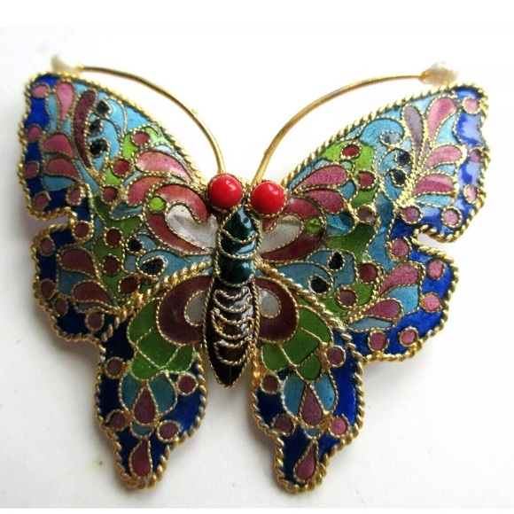 Vintage Plique ‘A Jour Enamel Butterfly Brooch - Picture 8 of 8